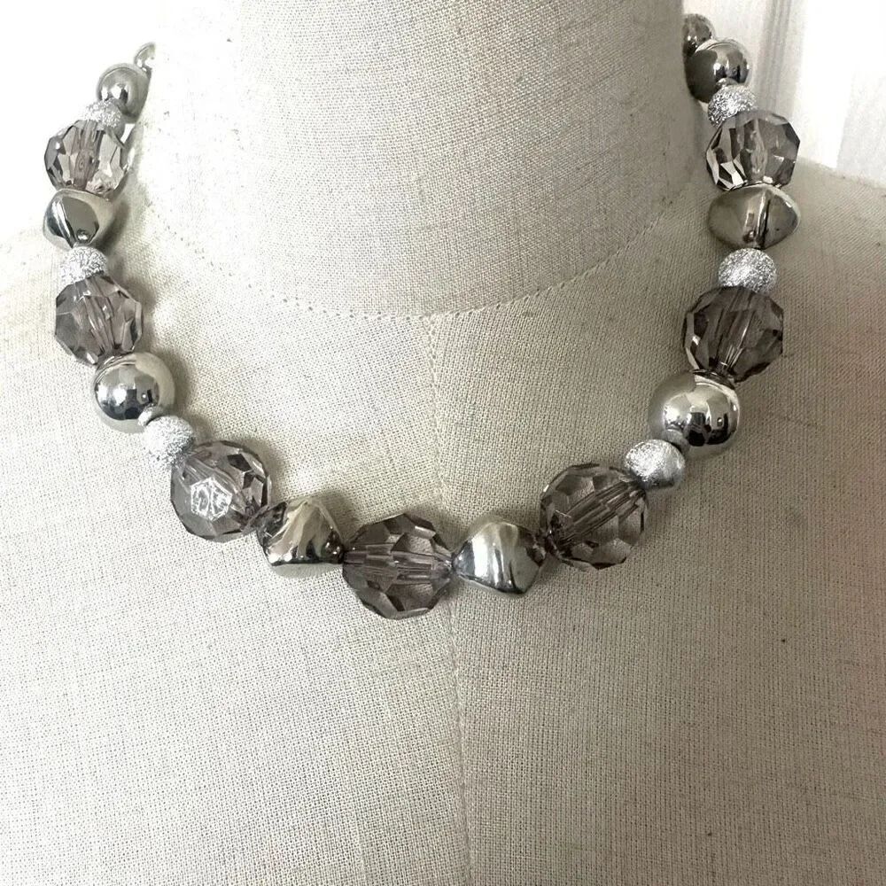 New York & Company chunky faux crystal beads and silvertone ball necklace